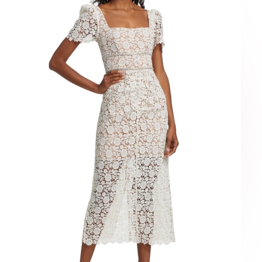 Self-Portrait White Lace Midi Dress